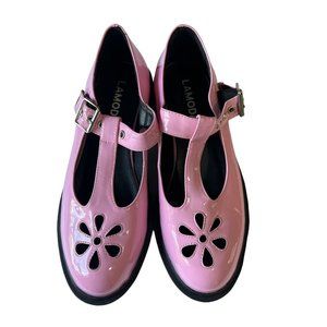 Lamoda Flower Mary Janes Pink Size 9 Vegan Leather